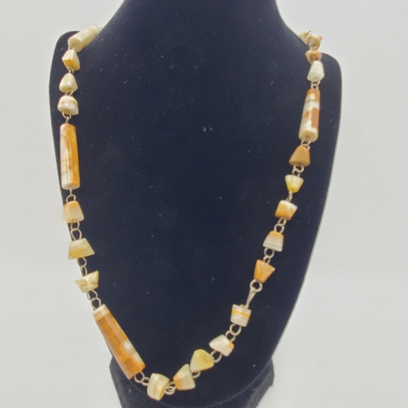 Banded Gemstone Agate Onyx Necklace Vintage Wire Wrapped Jewelry 26" Long - Picture 6 of 9